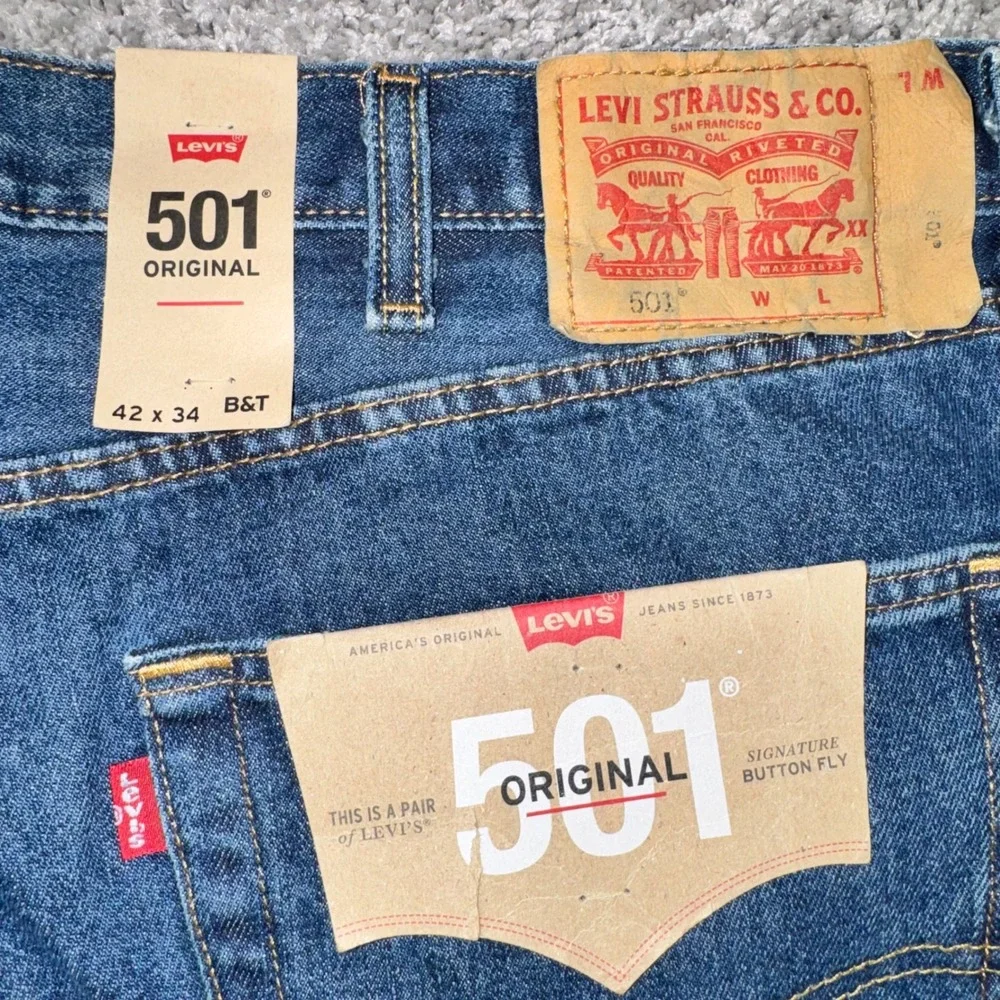 Levi's 501 Original Jeans Mens Big & Tall Button Fly Blue 42x34 NEW